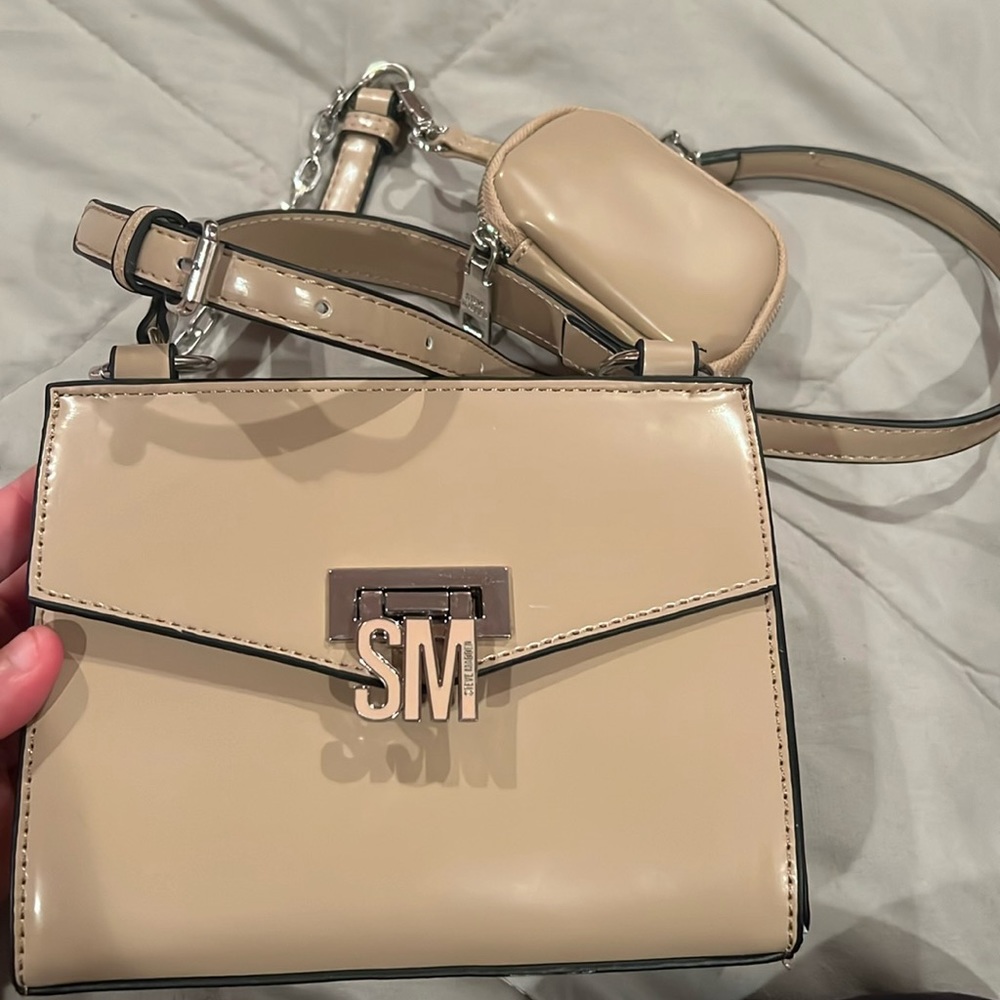 Steve Madden Beige Patent Crossbody Bag with SM Logo